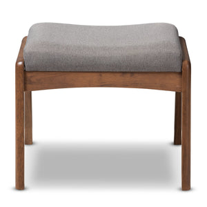 Baxton Studio Roxy Mid-Century Modern Walnut Wood Finishing and Grey Fabric Upholstered Ottoman