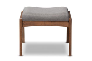 Baxton Studio Roxy Mid-Century Modern Walnut Wood Finishing and Grey Fabric Upholstered Ottoman