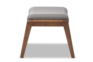 Baxton Studio Roxy Mid-Century Modern Walnut Wood Finishing and Grey Fabric Upholstered Ottoman