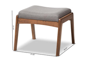 Baxton Studio Roxy Mid-Century Modern Walnut Wood Finishing and Grey Fabric Upholstered Ottoman