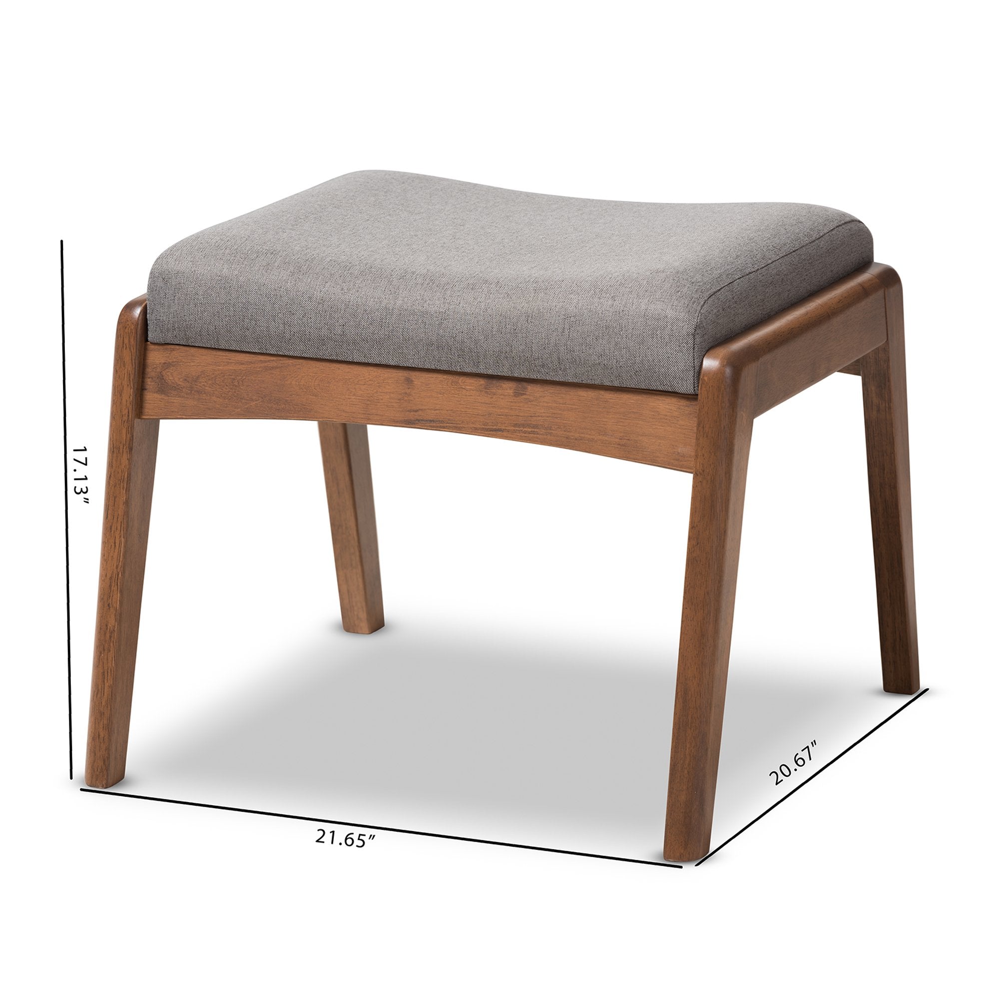 Baxton Studio Roxy Mid-Century Modern Walnut Wood Finishing and Grey Fabric Upholstered Ottoman