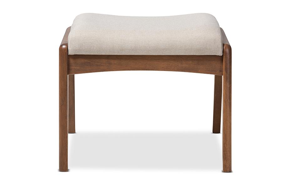 Baxton Studio Roxy Mid-Century Modern Walnut Wood Finishing and Light Beige Fabric Upholstered Ottoman