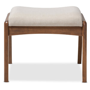 Baxton Studio Roxy Mid-Century Modern Walnut Wood Finishing and Light Beige Fabric Upholstered Ottoman