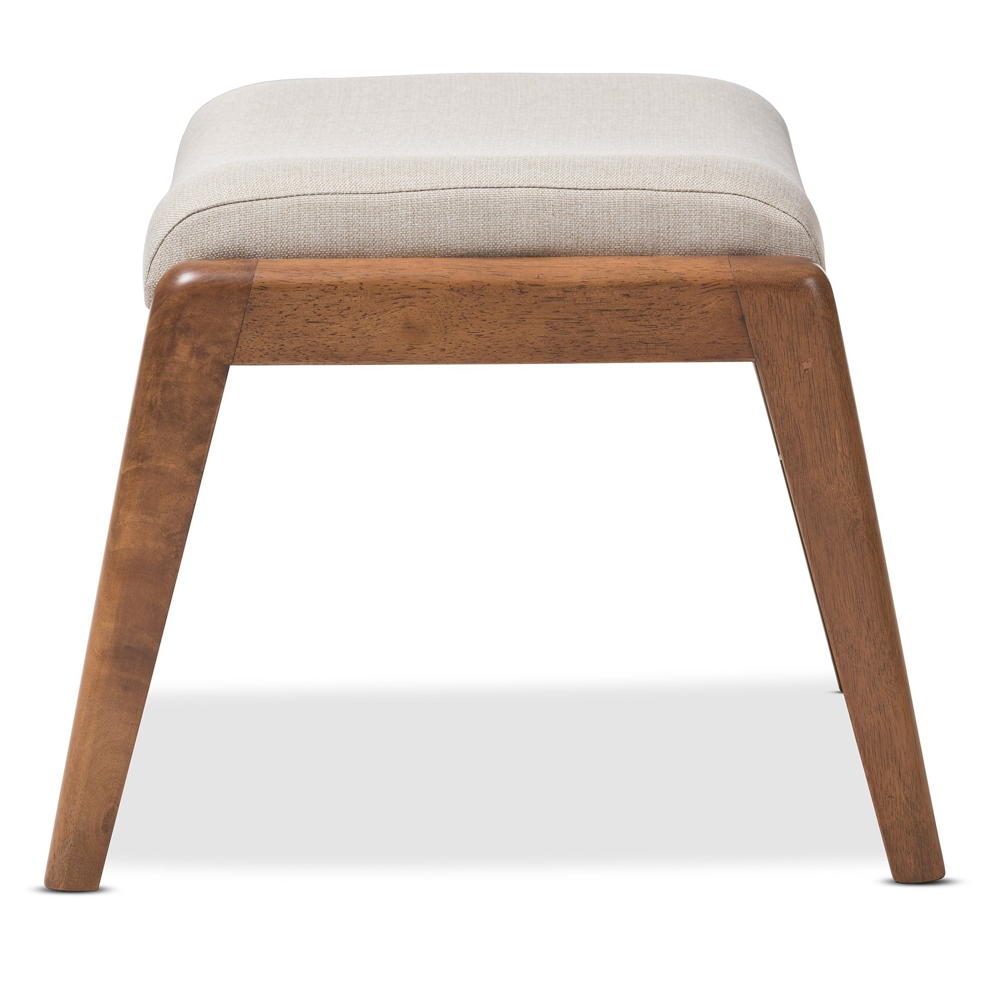 Baxton Studio Roxy Mid-Century Modern Walnut Wood Finishing and Light Beige Fabric Upholstered Ottoman