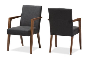 Baxton Studio Andrea Mid-Century Modern Dark Grey Upholstered Wooden Armchair (Set of 2)