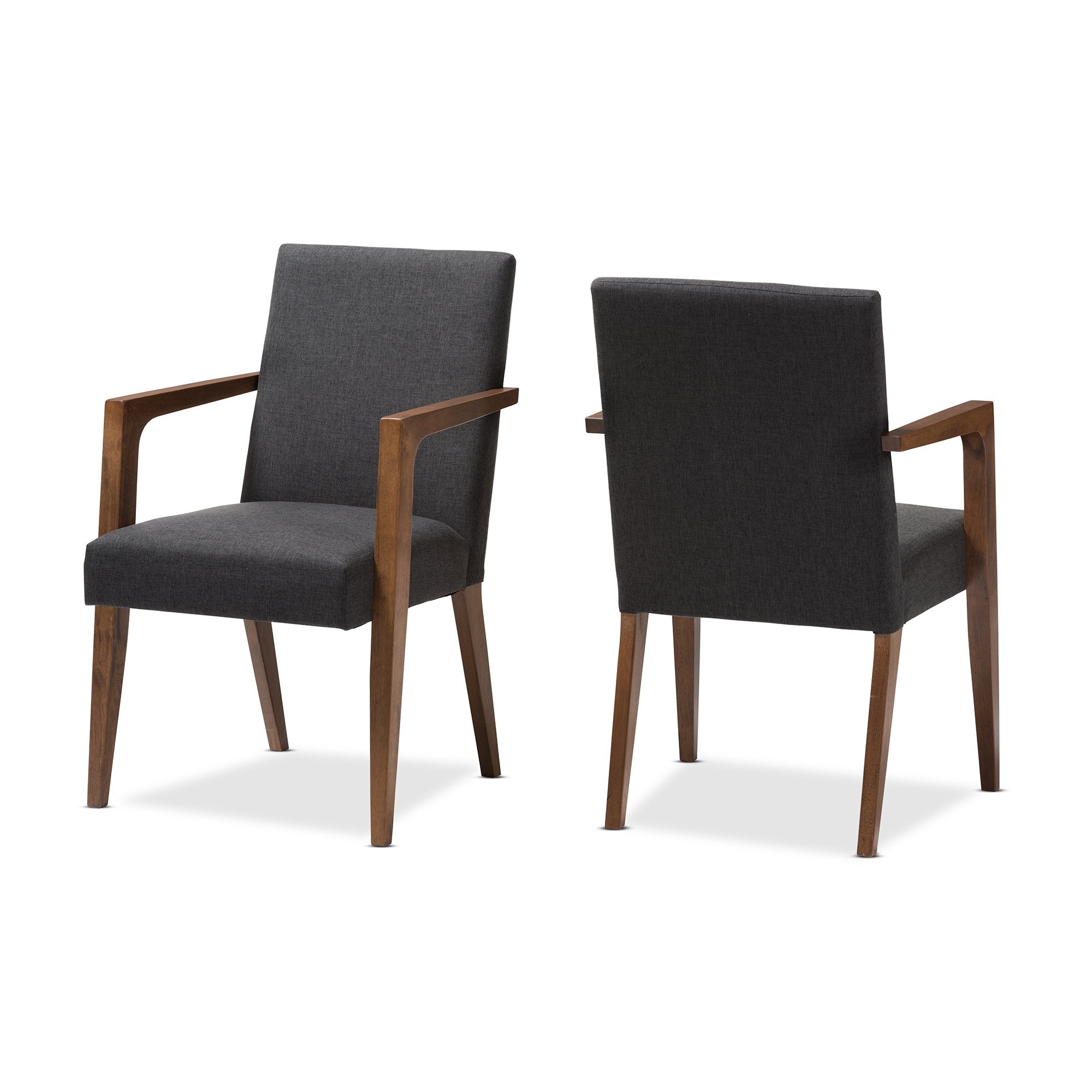 Baxton Studio Andrea Mid-Century Modern Dark Grey Upholstered Wooden Armchair (Set of 2)