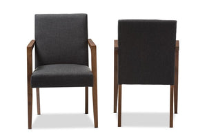 Baxton Studio Andrea Mid-Century Modern Dark Grey Upholstered Wooden Armchair (Set of 2)