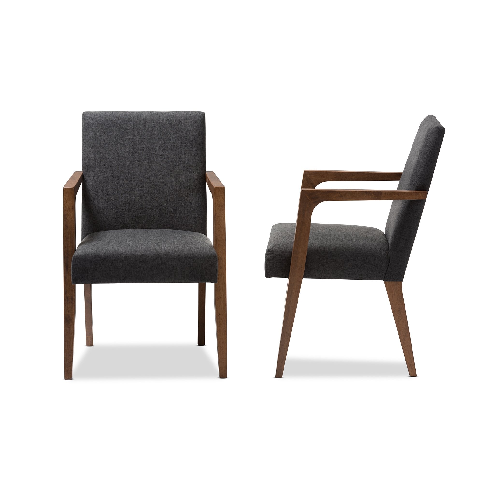 Baxton Studio Andrea Mid-Century Modern Dark Grey Upholstered Wooden Armchair (Set of 2)