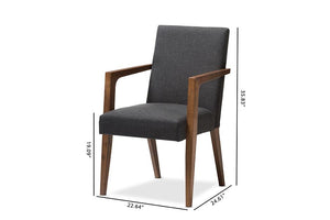 Baxton Studio Andrea Mid-Century Modern Dark Grey Upholstered Wooden Armchair (Set of 2)