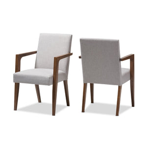 Baxton Studio Andrea Mid-Century Modern Greyish Beige Upholstered Wooden Armchair (Set of 2)