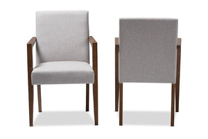 Baxton Studio Andrea Mid-Century Modern Greyish Beige Upholstered Wooden Armchair (Set of 2)