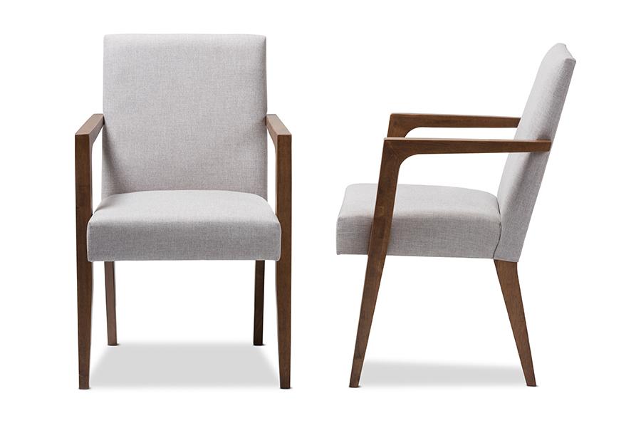 Baxton Studio Andrea Mid-Century Modern Greyish Beige Upholstered Wooden Armchair (Set of 2)