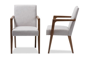 Baxton Studio Andrea Mid-Century Modern Greyish Beige Upholstered Wooden Armchair (Set of 2)