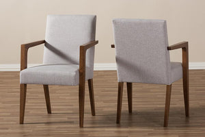 Baxton Studio Andrea Mid-Century Modern Greyish Beige Upholstered Wooden Armchair (Set of 2)