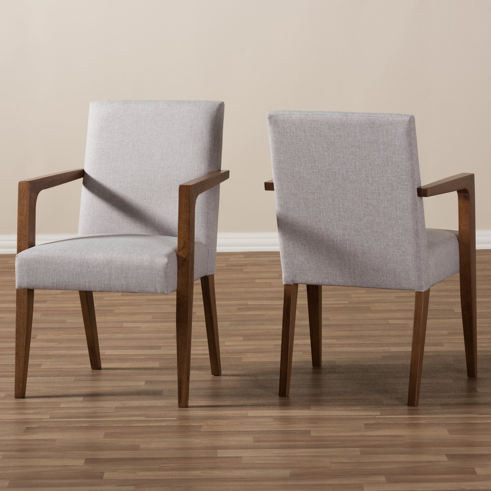 Baxton Studio Andrea Mid-Century Modern Greyish Beige Upholstered Wooden Armchair (Set of 2)