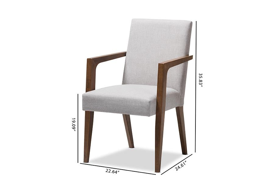 Baxton Studio Andrea Mid-Century Modern Greyish Beige Upholstered Wooden Armchair (Set of 2)