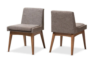 Baxton Studio Nexus Mid-Century Modern Walnut Wood Finishing and Gravel Fabric Upholstered Dining Side Chair (Set of 2)