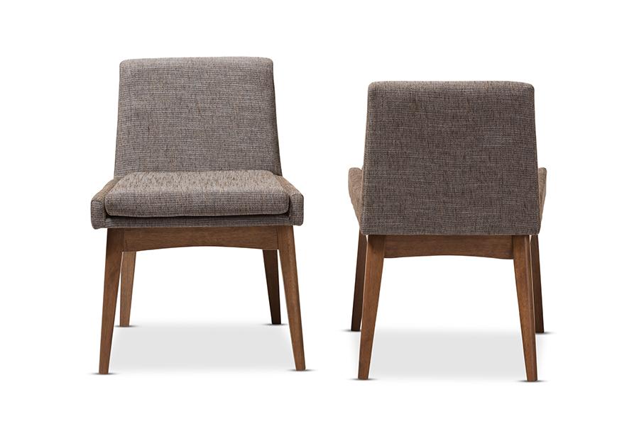 Baxton Studio Nexus Mid-Century Modern Walnut Wood Finishing and Gravel Fabric Upholstered Dining Side Chair (Set of 2)