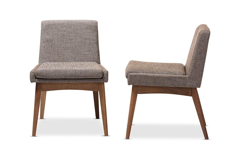 Baxton Studio Nexus Mid-Century Modern Walnut Wood Finishing and Gravel Fabric Upholstered Dining Side Chair (Set of 2)