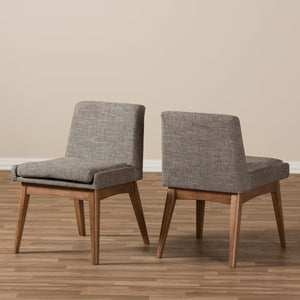 Baxton Studio Nexus Mid-Century Modern Walnut Wood Finishing and Gravel Fabric Upholstered Dining Side Chair (Set of 2)