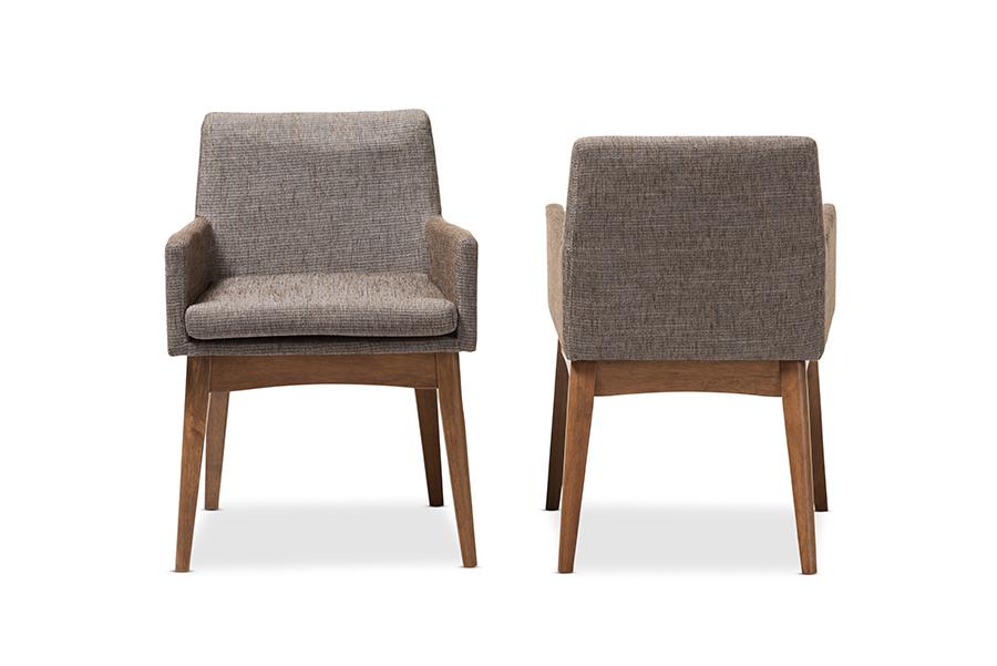 Baxton Studio Nexus Mid-Century Modern Walnut Wood Finishing and Gravel Fabric Upholstered Arm Chair (Set of 2)