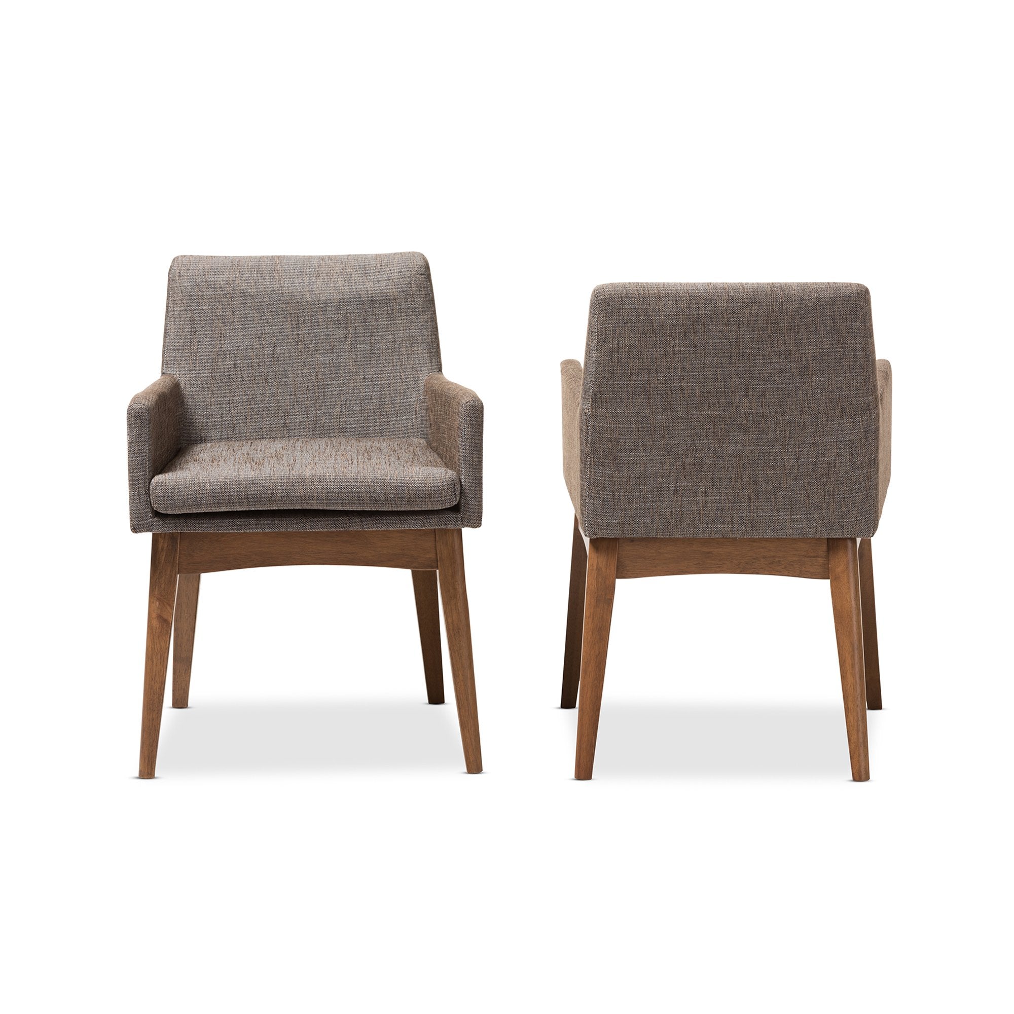 Baxton Studio Nexus Mid-Century Modern Walnut Wood Finishing and Gravel Fabric Upholstered Arm Chair (Set of 2)