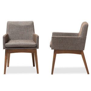 Baxton Studio Nexus Mid-Century Modern Walnut Wood Finishing and Gravel Fabric Upholstered Arm Chair (Set of 2)