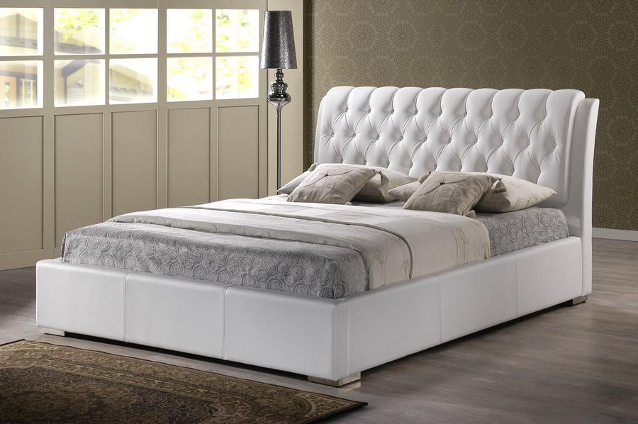 Baxton Studio Bianca White Modern Bed with Tufted Headboard (Queen Size)