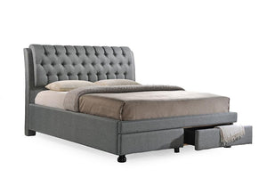 Baxton Studio Ainge Contemporary Button-Tufted Grey Fabric Upholstered Storage Queen-Size Bed with 2-drawer