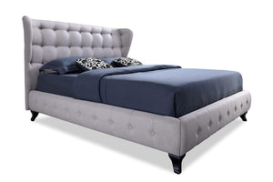 Baxton Studio Bellissimo Modern and Contemporary Beige Fabric Upholstered Button-tufted Queen Size Platform Bed with Black Classic Legs