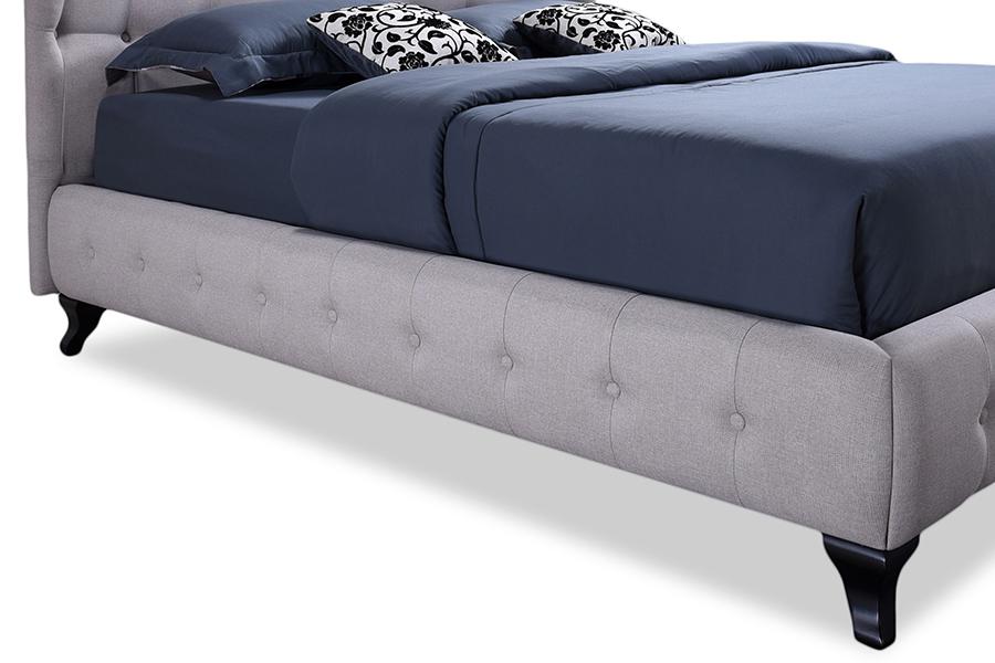 Baxton Studio Bellissimo Modern and Contemporary Beige Fabric Upholstered Button-tufted Queen Size Platform Bed with Black Classic Legs