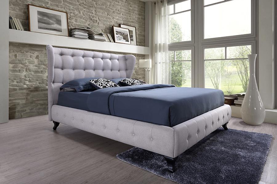 Baxton Studio Bellissimo Modern and Contemporary Beige Fabric Upholstered Button-tufted Queen Size Platform Bed with Black Classic Legs