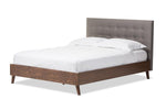 Baxton Studio Alinia Mid-century Retro Modern Grey Fabric Upholstered Walnut Wood Full Size Platform Bed