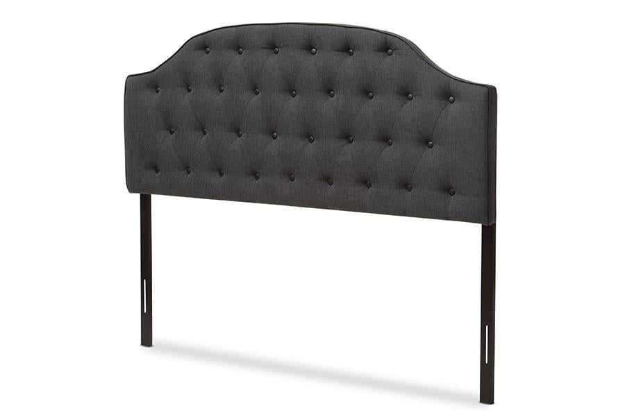 Baxton Studio Windsor Modern and Contemporary Dark Grey Fabric Upholstered Scalloped Buttoned Full Size Headboard