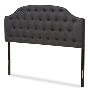 Baxton Studio Windsor Modern and Contemporary Dark Grey Fabric Upholstered Scalloped Buttoned Queen Size Headboard