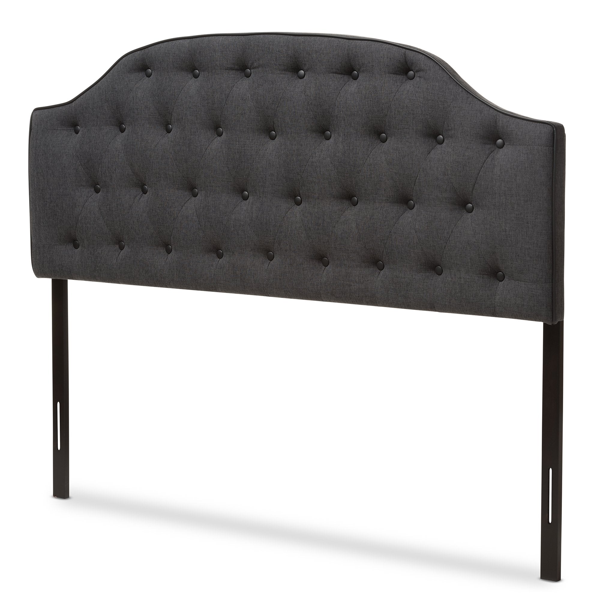 Baxton Studio Windsor Modern and Contemporary Dark Grey Fabric Upholstered Scalloped Buttoned Full Size Headboard