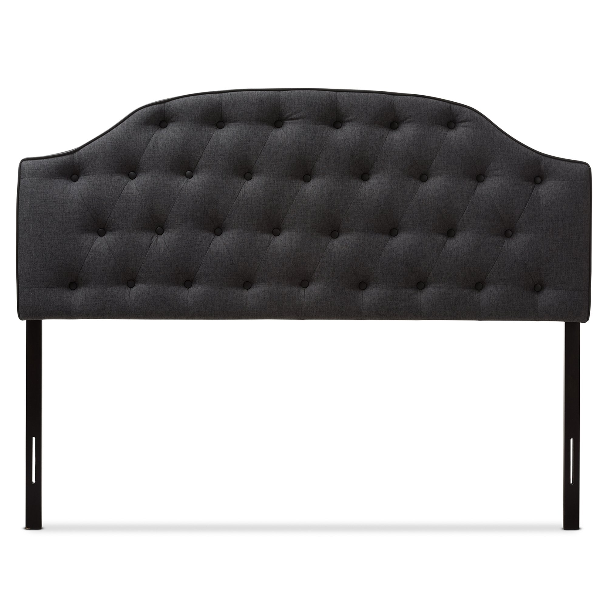 Baxton Studio Windsor Modern and Contemporary Dark Grey Fabric Upholstered Scalloped Buttoned Queen Size Headboard