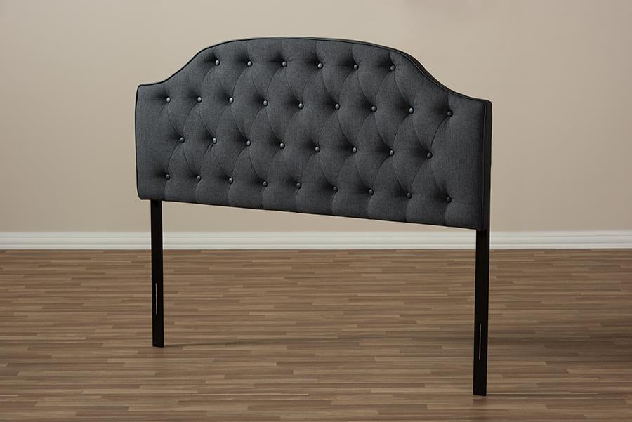 Baxton Studio Windsor Modern and Contemporary Dark Grey Fabric Upholstered Scalloped Buttoned Queen Size Headboard