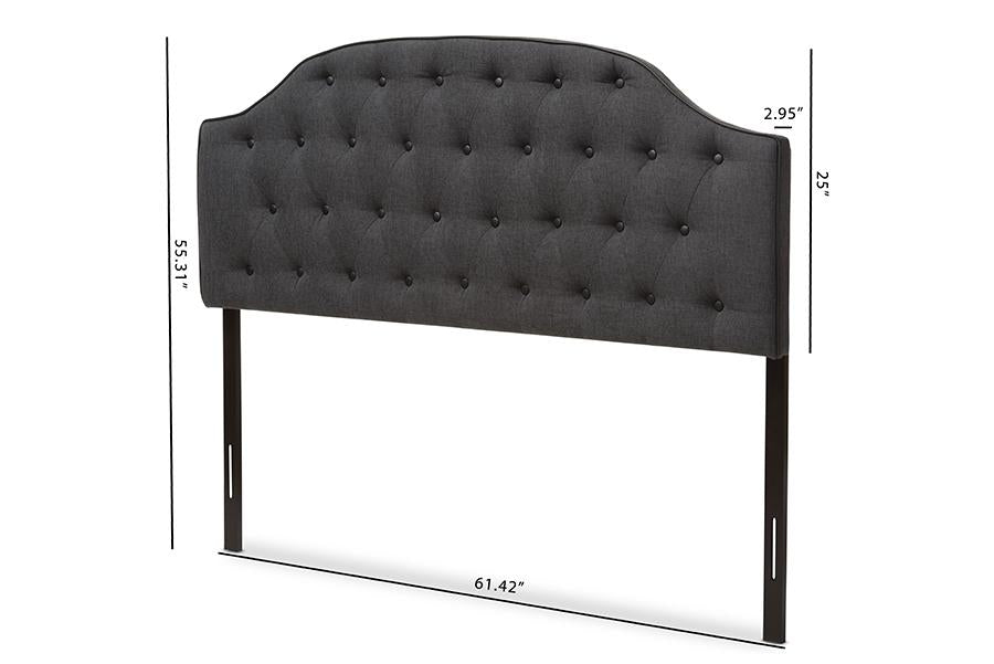 Baxton Studio Windsor Modern and Contemporary Dark Grey Fabric Upholstered Scalloped Buttoned Full Size Headboard