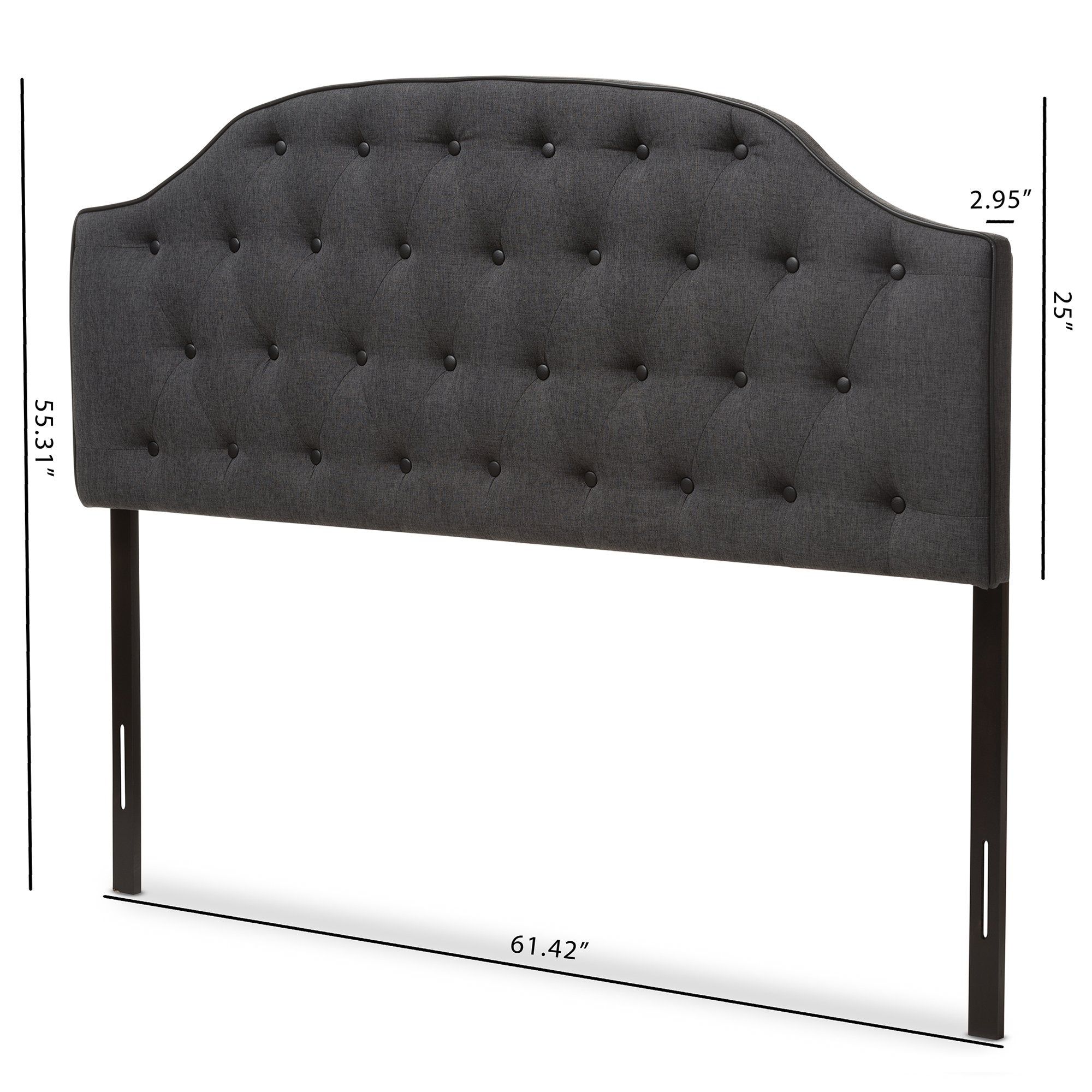 Baxton Studio Windsor Modern and Contemporary Dark Grey Fabric Upholstered Scalloped Buttoned King Size Headboard