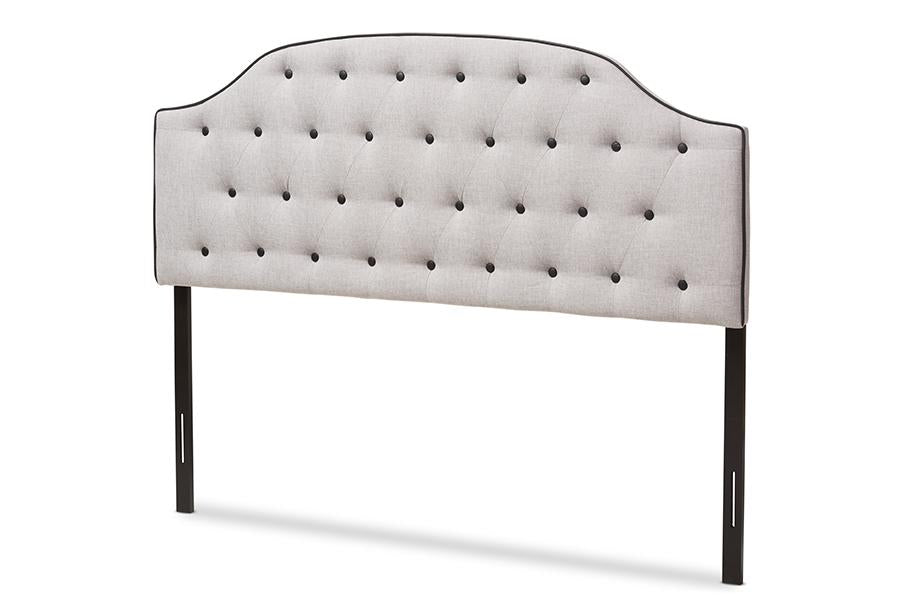 Baxton Studio Windsor Modern and Contemporary Greyish Beige Fabric Upholstered Scalloped Buttoned Queen Size Headboard