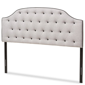 Baxton Studio Windsor Modern and Contemporary Greyish Beige Fabric Upholstered Scalloped Buttoned Queen Size Headboard