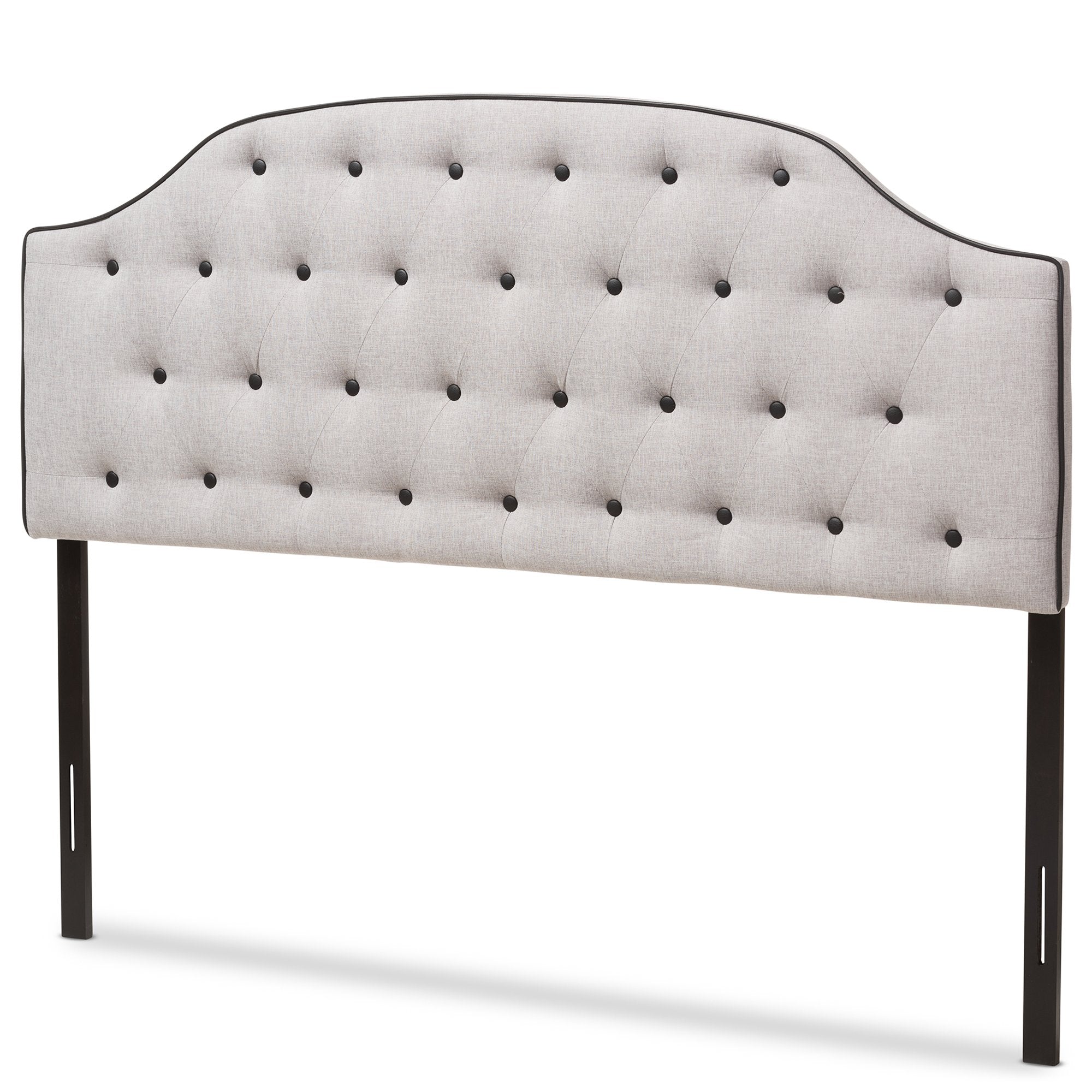 Baxton Studio Windsor Modern and Contemporary Greyish Beige Fabric Upholstered Scalloped Buttoned King Size Headboard