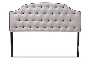 Baxton Studio Windsor Modern and Contemporary Greyish Beige Fabric Upholstered Scalloped Buttoned King Size Headboard