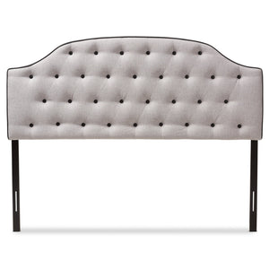 Baxton Studio Windsor Modern and Contemporary Greyish Beige Fabric Upholstered Scalloped Buttoned Queen Size Headboard