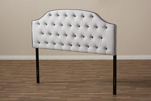 Baxton Studio Windsor Modern and Contemporary Greyish Beige Fabric Upholstered Scalloped Buttoned Queen Size Headboard