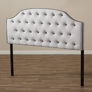 Baxton Studio Windsor Modern and Contemporary Greyish Beige Fabric Upholstered Scalloped Buttoned King Size Headboard