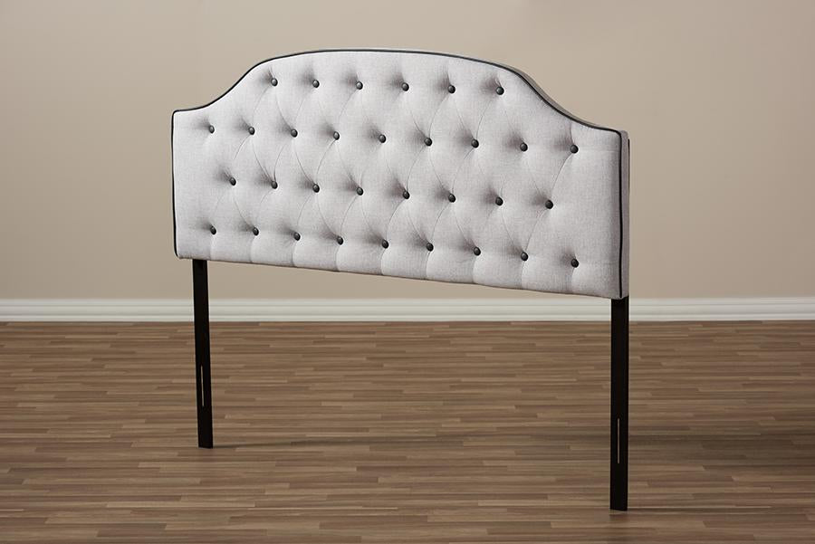 Baxton Studio Windsor Modern and Contemporary Greyish Beige Fabric Upholstered Scalloped Buttoned King Size Headboard