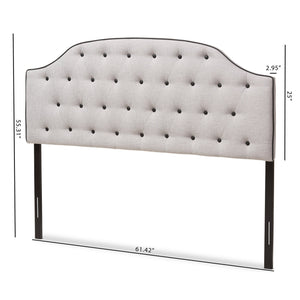 Baxton Studio Windsor Modern and Contemporary Greyish Beige Fabric Upholstered Scalloped Buttoned Queen Size Headboard