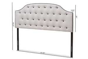 Baxton Studio Windsor Modern and Contemporary Greyish Beige Fabric Upholstered Scalloped Buttoned Queen Size Headboard